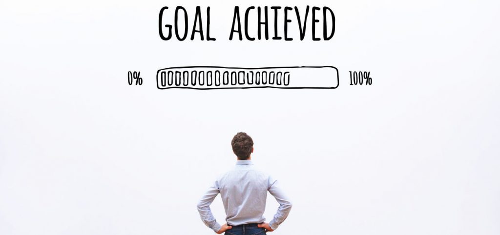 Man watching goal achieved progress bar